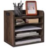 YMYNY Desktop File Organizer with Handle, Document Letter Mail Tray Sorter with 3 Adjustable Shelves, 5 Tiers Paper Holder for Home Office Desk, Black Gray,13.4 * 12.4 * 9.06" UHBC006G