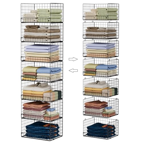 Yociyoga 7-Tier Stackable Closet Organizers and Storage Shelves, Foldable Closet Shelf Organizer System, Stackable Storage Bins Drawers for Closet Organizer System, Black(Patent No. 30022416)