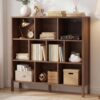 YOCONYO 10 Cube Storage Organizer, 3-Tier Open Display Shelf, Freestanding Storage Bookshelf, Narrow Bookcase for Bedroom, Living Room, Home Office (Brown)
