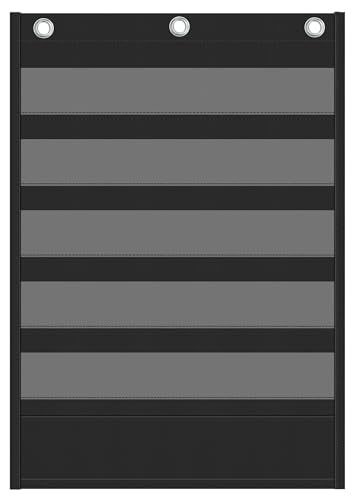 Yoink 5+1 Standard Pocket Chart, Clear 5 Pockets with 1 Extra Storage Pocket for Classroom, Word Wall and Sentence Strips Hanging Chart for Vocabulary Learning, Teacher Supplies(Black)