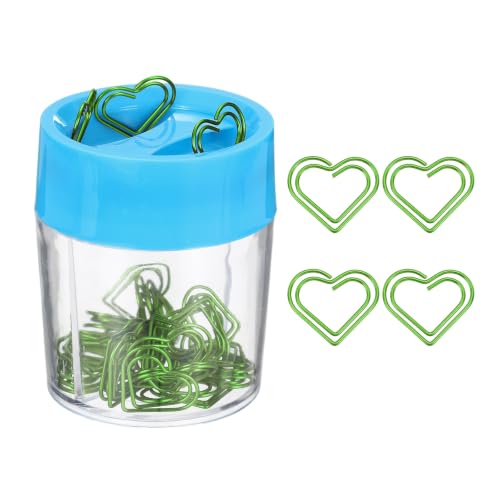 YOKIVE Paper Clip Heart Bookmark Holder Bright Green, 40Pcs | Small Cute Rust-Proof Metal with Blue Magnetic Box for Office Home Wedding Photo Crafts Document Note Desk Organizer