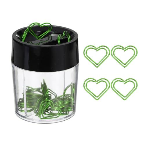 YOKIVE Paper Clip Heart Bookmark Holder Bright Green, 40Pcs | Small Cute Rust-Proof Metal with Black Magnetic Box for Office Home Wedding Photo Crafts Document Note Desk Organizer