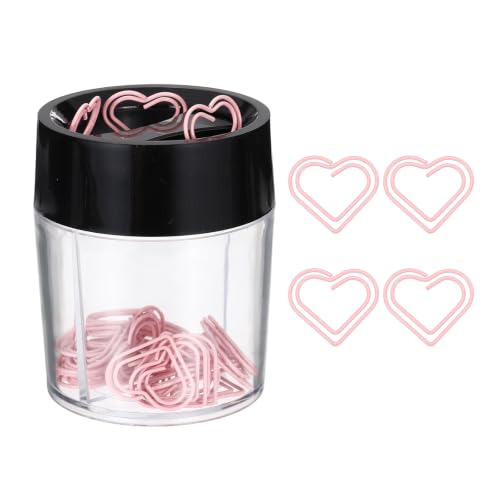 YOKIVE Paper Clip Heart Bookmark Holder Pastel Pink, 40Pcs | Small Cute Rust-Proof Metal with Black Magnetic Box for Office Home Wedding Photo Crafts Document Note Desk Organizer