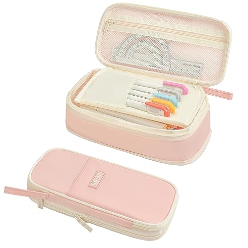 YOKUMA Pencil Case Cute Pencil Pouch for Girls Big Capacity Pen Bag Box, Kawaii Aesthetic College School Supplies for Student Teen Adults Preppy, Pink