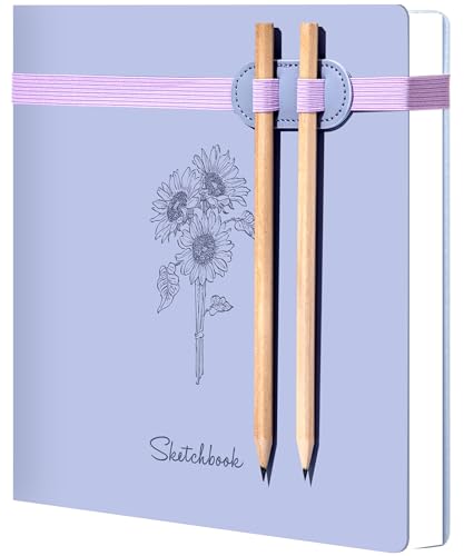 Yoment Hardcover Sketch Book, Sketchbook for Drawing with 2 Pencils, 150GSM Thick Paper, Square Art Sketch Book Drawing Paper Book 160 Pages Sketch Pad Journal for Women Adults,Gift Boxed,Purple