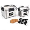 Yomjarl Flour Sugar Storage Containers Set of 2, Airtight Stainless Steel Food Canisters with Lids, Large Kitchen Pantry Organizer for Rice Baking Supplies, Labels Pen Moisture Indicator Discs