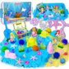 YongnKids Mermaid Sensory Bin Sandbox Toys for Toddlers Girls Kids- Mermaid Toys for Kids Play Sand Kit Sensory Bin Toy with Sand & Castle Mold,Great Christmas Birthday Gift for Girl Boys