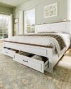Yoobure Farmhouse Queen Bed Frame - Platform Bed Frame Queen Size with Headboard, Wood Beds with Storage Drawers, Wooden Bedframe with 18" Tall Footboard, No Noise, No Box Spring Needed, White