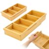 Yookeer 2 Pcs Expandable Drawer Organizer Adjustable Hanging Deep Drawer 11.4'' to 18.1'' Bamboo Wood Dividers Storage Tray for Desk Kitchen Bedroom Bathroom Office Supplies