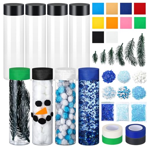 YooNotee 12 Pcs Weather Sensory Bottle Kits 13.5oz Plastic Calm Down Bottle with Lids Glitter Sequin Filler Acrylic Ice Cubes Snowy DIY Calm Down Jar Kit for Froze Party Favors Relieving Anxiety