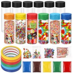 YooNotee 146 Pcs Adult Sensory Bottles Filler Fine Kits Sensory Bin Items Counting Sorting Supplies for Office Education Activities Include Pom Poms Pen Scissors Notebooks