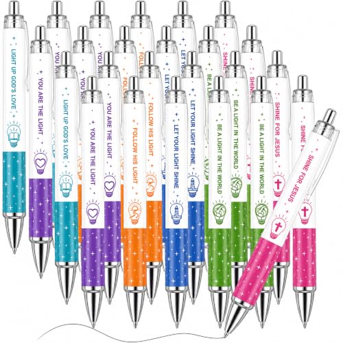 YooNotee 24 Pcs Christian Light Bulb Pens Bulk, VBS 2026 Jesus is The Light Retractable Ballpoint Pens, White Religious Inspirational Pen Black Ink for Church Bible Study Sunday School Gifts