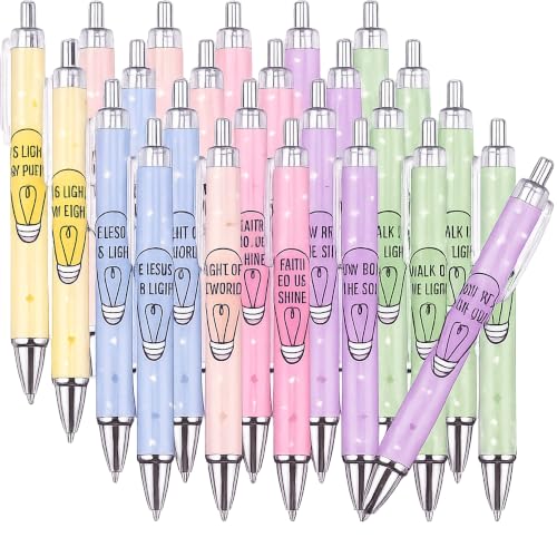 YooNotee 24 Pcs Pastel Christian Light Bulb Pens Bulk, VBS 2026 Jesus is The Light Retractable Ballpoint Pens Black Ink, Religious Inspirational Church Gifts for Bible Study Sunday School
