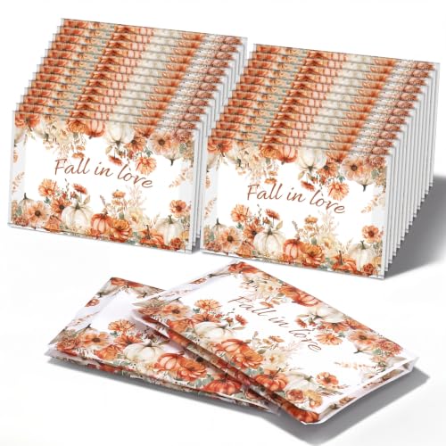 YooNotee 50 Pack Fall Wedding Pocket Tissues Thanksgiving Travel Packs Fall in Love Tissues 3 Ply Wallet Size for Guests Soft Portable Mini Facial Napkin Engagement, Holiday Party Tableware Supplies