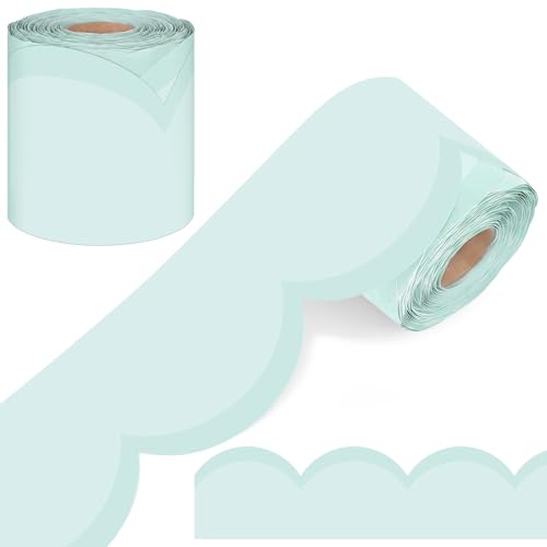 YooNotee 65 Ft Pastel Glass Green Scalloped Bulletin Board Borders for Classroom Border Trim Decoration Pastel Contrasting Bulletin Board Roll for Back to School Chalkboard Wall Office Decor