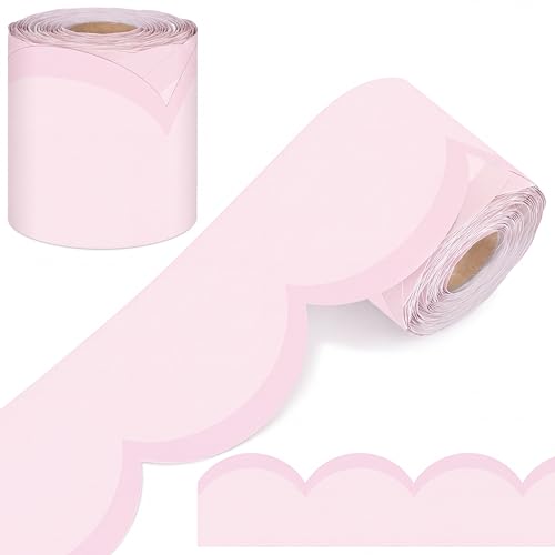 YooNotee 65 Ft Pastel Pink Bulletin Board Borders for Classroom Scalloped Border Trim Decoration Pastel Contrasting Bulletin Board Roll for Back to School Chalkboard Classroom Wall Office Decor
