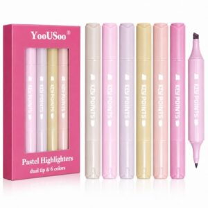 YOOUSOO Pastel Highlighters, 6 Pack Soft Color Dual Tip Highlighter Pens