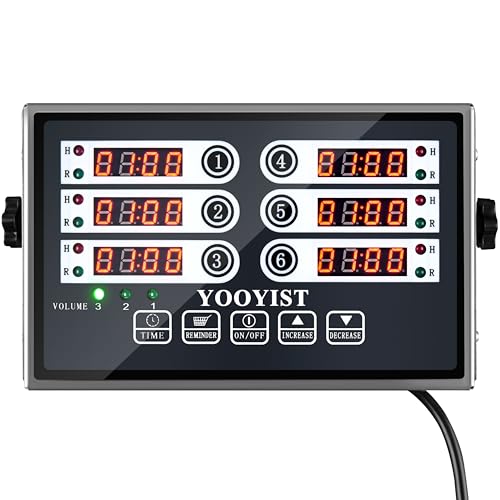 YOOYIST Kitchen Timers for Cooking – 6 Channel Commercial Kitchen Timer Restaurant Kitchen Supplies – Stainless Steel LED Technology Kitchen Timer Digital – Reminder Function, Loud Alarm, Grey