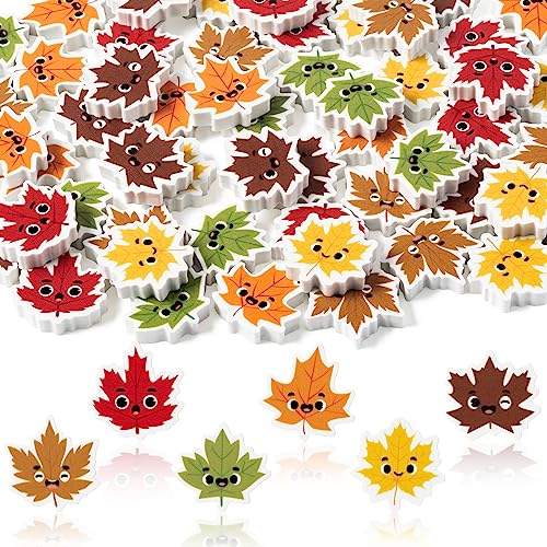 Yopyame 60Pcs Fall Leaves Mini Eraser for Kids Bulk Assorted Novelty Maple Leaf Pencil Eraser Cute Puzzle Erasers Desk Pet School Classroom Prizes Student Homework Rewards Gift Filling Party Favors