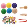 Yosoo Wooden Color Sorting Acorns Toys Counting Toy with Sorting Cups and Storage Bag for Preschool Color Recognition Learning