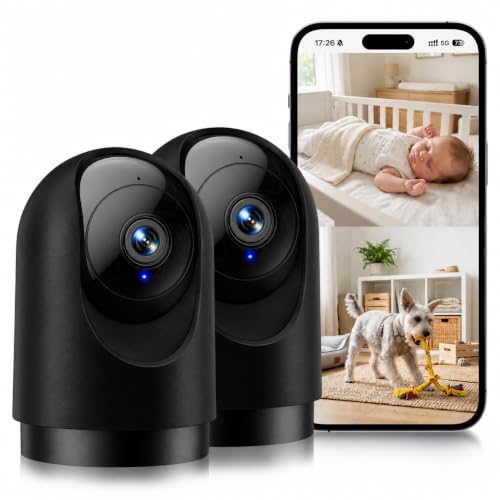 YOTON Indoor Security Camera 2pcs, 2K 360° WiFi Baby Monitor & Pet Camera with Motion Tracking, 2-Way Audio, Night Vision, SD/Cloud, Compatible with Alexa & Google Home, 2.4/5GHz