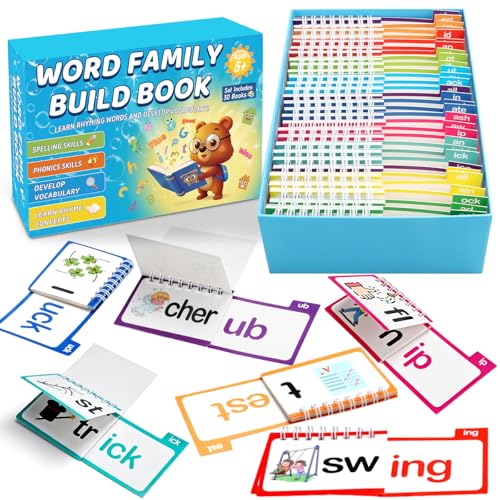 YOTOY 30 Read and Rhyme Flip Books, Word Family ABC Vocabulary Flashcards, Phonics Flash Cards, Kindergarten Sight Word - Learn to Read Activity Games, Toys for Kids Toddlers Ages 2 3 4 5 8 Years Old