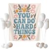 You Can Do Hard Things Motivational Tapestry, Floral Wall Hanging, Positive Affirmation Banner for Classroom, Kids Room, Nursery, Teacher Backdrop, Growth Mindset Poster, Playroom Decor Gift