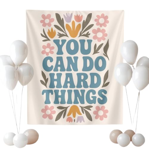 You Can Do Hard Things Motivational Tapestry, Floral Wall Hanging, Positive Affirmation Banner for Classroom, Kids Room, Nursery, Teacher Backdrop, Growth Mindset Poster, Playroom Decor Gift
