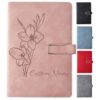 Youdian Personalized Leather Journal A5, Custom Name/Text Notebook, Engraved Gift for Women Men Graduation Custom Notebook for Writing, Work, Meeting, Travel (Birth flowers)