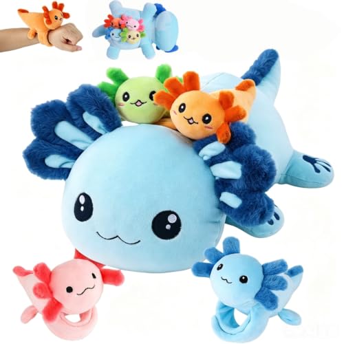 Youthfuljive 5 in 1 Axolotl Plush Toys for Girls Boys, 18" Mommy Axolotl Stuffed Animal with 4 Baby Axolotls Blue Stuffed Axolotl Plush with Babies Axolotl Plushies for Kids Toddler Birthday