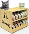 YOUWE7 Cat Food Organizer, Bamboo Can Organizer for Pantry,2 Tier Stackable Pet Food Can Organizer for Kitchen Pantry, Can Rack Organizer for Human and Pet Food Cans, FIFO Design