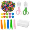 YQMVXW 218Pcs Montessori Fine Motor Toys for Toddlers, Pom Poms Sorting Set with Tweezers, Clips, Cups & Storage Box, Sensory Bin for Preschool Learning, Counting, Color Matching