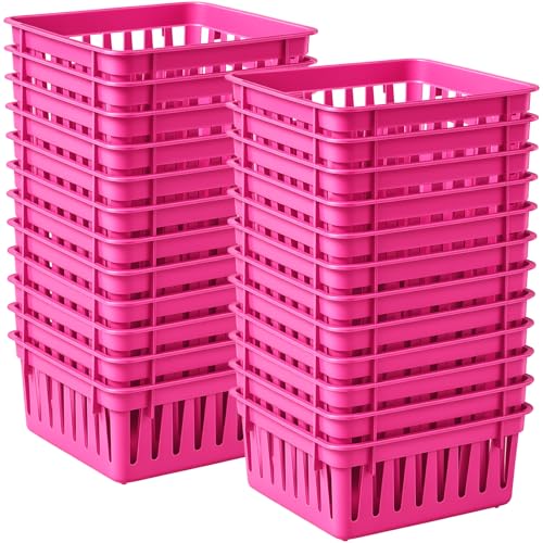 yskplrkn 24 Pack Small Classroom Storage Baskets for Classroom Organizing, 5.3 inch Square Plastic Bins for Teacher Supplies, Desktop Trays for School, Office, and Home Kitchen (Purple)