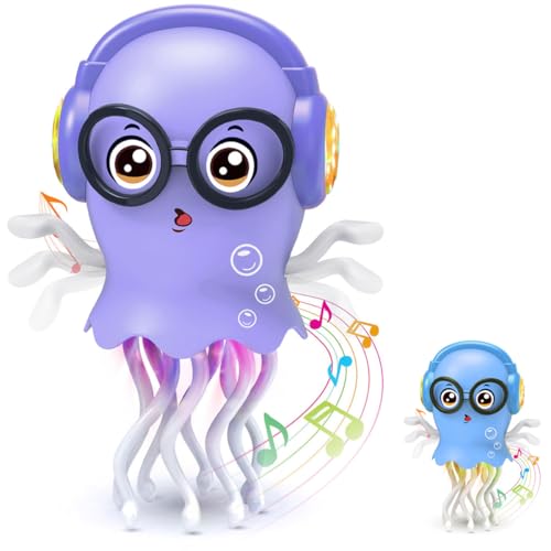 YsyYey Kids Toy Dancing Jellyfish, Interactive Crawling Jellyfish Bump and Go Toy with Music & Lights, Sensory Tummy Time Toys for Toddlers 3-12 Years, Kids Birthday Easter Gifts for Boys Grils