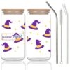 Yuekeda Halloween 16oz Glass Tumbler Personalized Cup with Straw Lid for Adults Party Office