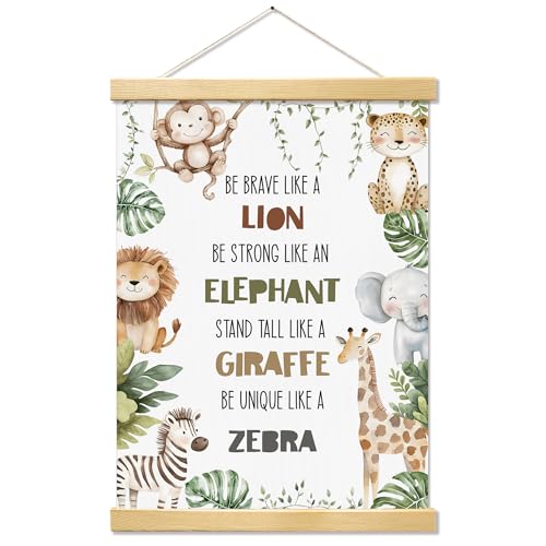 YUISLE Safari Jungle Animals Nursery Wall Decor, Animal Nursery Poster Hanger Frame for Classroom Bedroom, Animals Motivational Wall Art, 12x16 Inch-A18