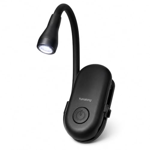 Yunaking Book Light for Reading in Bed, Clip On Reading Light with Flexible Gooseneck, 3 Brightness Levels, Eye-Caring LED Light, USB Rechargeable Portable Night Light for Books, Bed, Travel and Study
