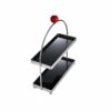 YunJove Storage Shelf Countertop Organizer Rack Stand With Stainless Steel And Acrylic Elegant Arched Multi Tier Layout With Non Slip Feet suitable for vanity, Black, 2-Tier Red Ball