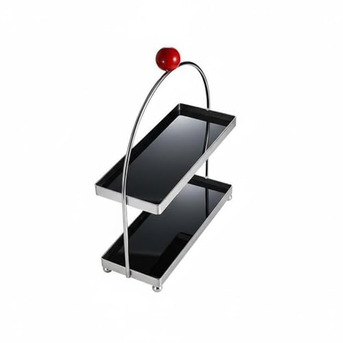 YunJove Storage Shelf Countertop Organizer Rack Stand With Stainless Steel And Acrylic Elegant Arched Multi Tier Layout With Non Slip Feet suitable for vanity, Black, 2-Tier Red Ball