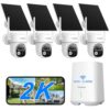 YUNZIEN 6MP Security Cameras Outdoor Wireless,Solar Powered Dual Lens Home Security Camera System,4-Cam Kit,64GB Local Storage,No Monthly Fee,AI Motion Tracking,2K Color Night Vision,5G & 2.4G WiFi