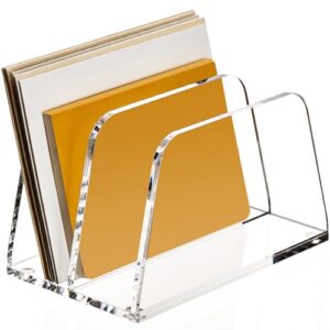 YUXUN Acrylic Mail Organizer,2 Sections Vertical Desk Organizer,Clear Envelope Holder Bill Organizer Letter Sorter for Mail,Envelope,Bill,Notebook,Post-it Note for Home,Office,Classroom