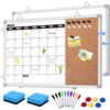 YUYIUS Calendar Whiteboard for Wall, 17" x 13" Double Sided Monthly Dry Erase Board Calendar for Office, Home, School, Hanging Cork Board White Board Combo, Portable Magnetic Dry Erase Planner Board
