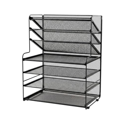 YWMJZEU 7 Desk File Organizer with Side Baskets Space-Saving 7-Tier Paper Sorter Ventilated Mail File Sorter Tray for Professionals, Office, Study Room, Classroom, 7-Tier Mesh File Organizer