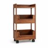 YWMJZEU Rolling Storage Rack Solid Wood Wooden Organizer with Wheels Easy to Move Utility Cart with Wheels for Laundry Room, Washroom, Small Space, Three-Tier Walnut Imported Solid Wood
