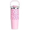 YXMIZOX 30oz Tumbler with Handle and Flip Straw, 100% Leakproof Vacuum Insulated Cup, Food Grade Stainless Steel Travel Mug, Cupholder Friendly, 12 Hours Hot & Cold Retention（Pink）