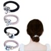 YYHTYZ 4 Pieces Premium Hair Ties Pearl Rhinestone Embellished Scrunchies with Flower Cat Designs High Elastic No Damage Ponytail Holders with Color-Shifting Crystals (rhinestone black&champagne pink)