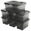 YYXB Black Plastic Storage Latch Bins, 8 Pack Clear Plastic Handle Box with Lids and Handle, Multi-Purpose, 4 Quart
