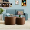 YYZIWYUN 26.8 in Brown Round Storage Nesting Coffee Table Set of 2