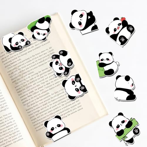 Zaamwoyy 10 Pcs Panda Magnetic Bookmarks, Magnet Page Clips with Backing Cards, Cute Animal Book Markers for Reading Lovers, Office School Stationery Accessories Gifts for Women Teacher Girl Student