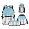 Zarisguat Baseball Drip School Backpacks for Boys Girls, Light Blue Ice Cream Drip Kids Book Bag with Lunch Bag and Pencil Case for Elementary Age 6-12 Set of 4 Back School Supplies